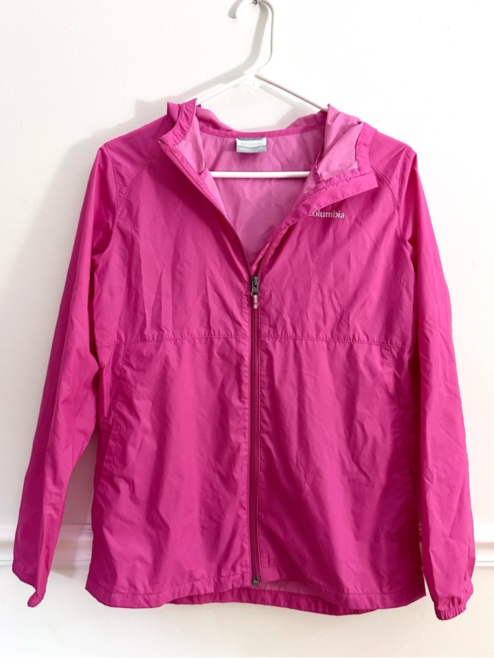 Columbia Girls XL 18/20 Switchback Rain Jacket Pink Magenta Hooded Full Zip